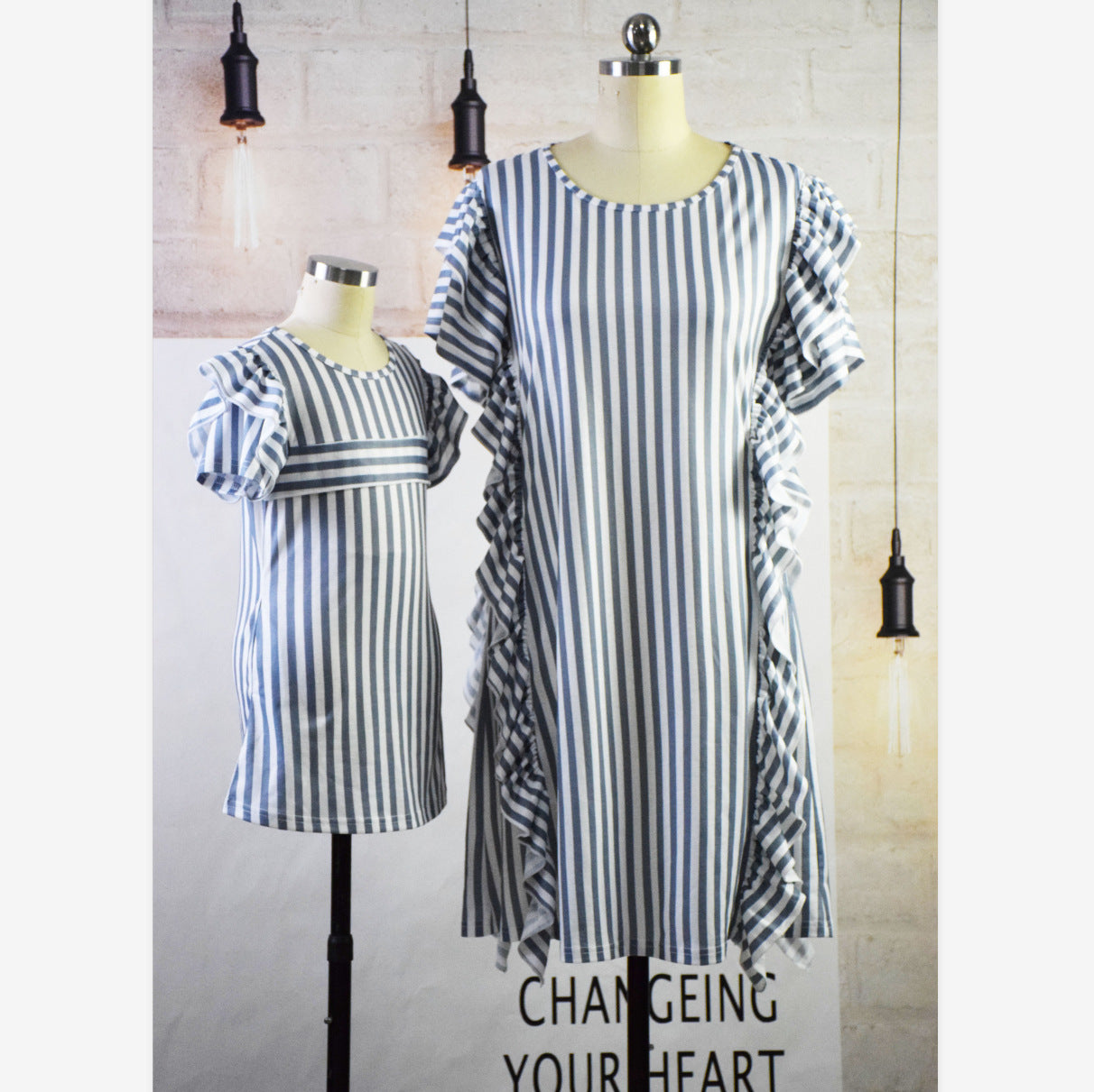 Matching Striped Ruffled Mid-Skirt Dress - dresslikemommy.com