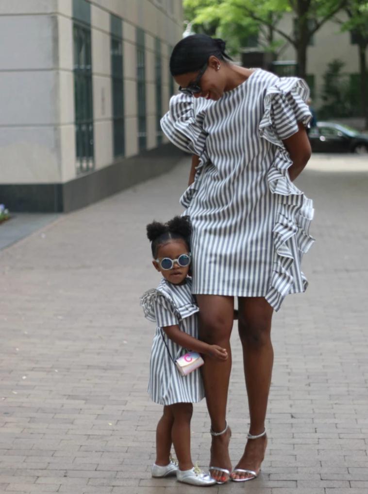 Matching Striped Ruffled Mid-Skirt Dress - dresslikemommy.com