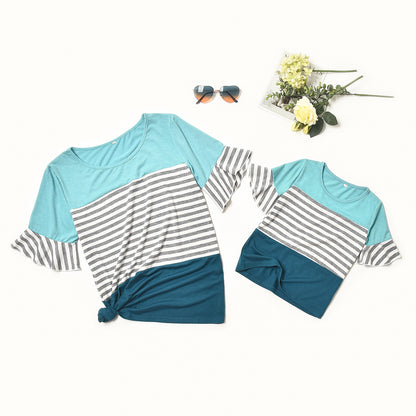 Matching Striped Patchwork Flare Sleeve T-shirts - dresslikemommy.com