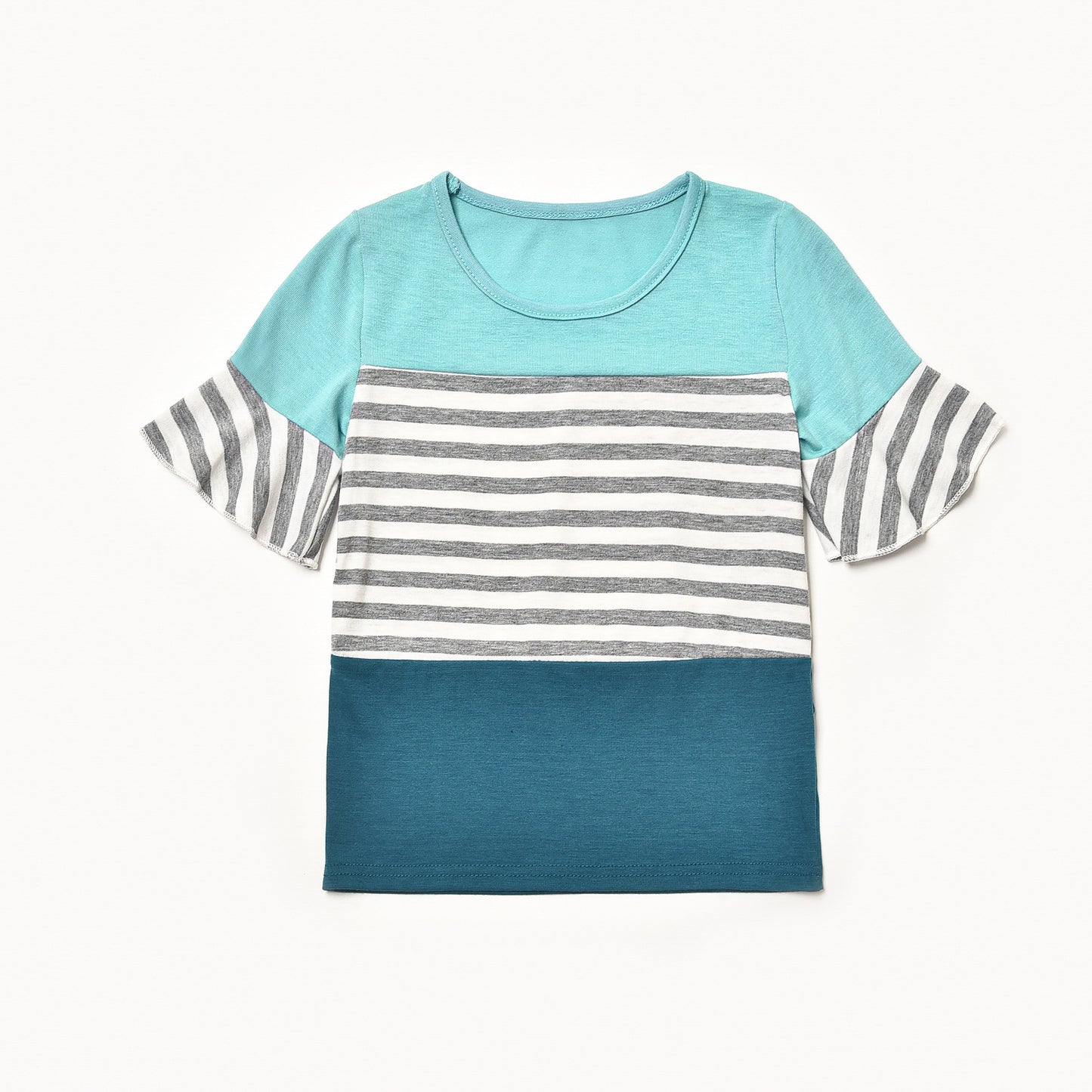 Matching Striped Patchwork Flare Sleeve T-shirts - dresslikemommy.com