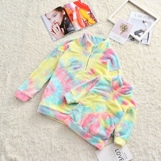 Matching Tie-dye Plush Half Zip Jacket - dresslikemommy.com