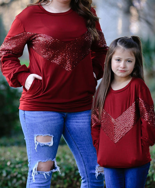 Mommy & Me Matching Sequin Stitching Long-Sleeve Top - dresslikemommy.com