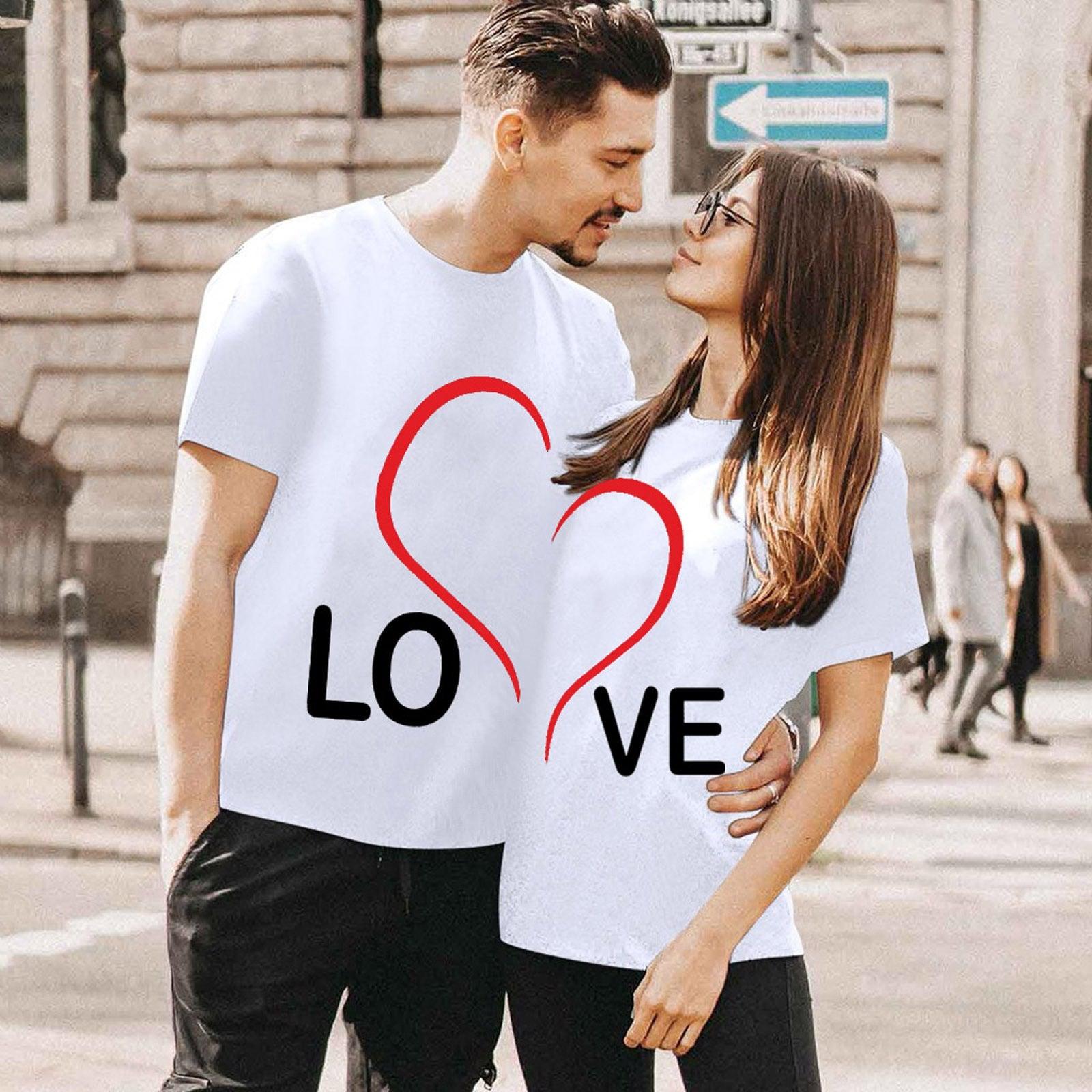 Matching Love Heart Printing Couple T-Shirts-Couples-dresslikemommy.com