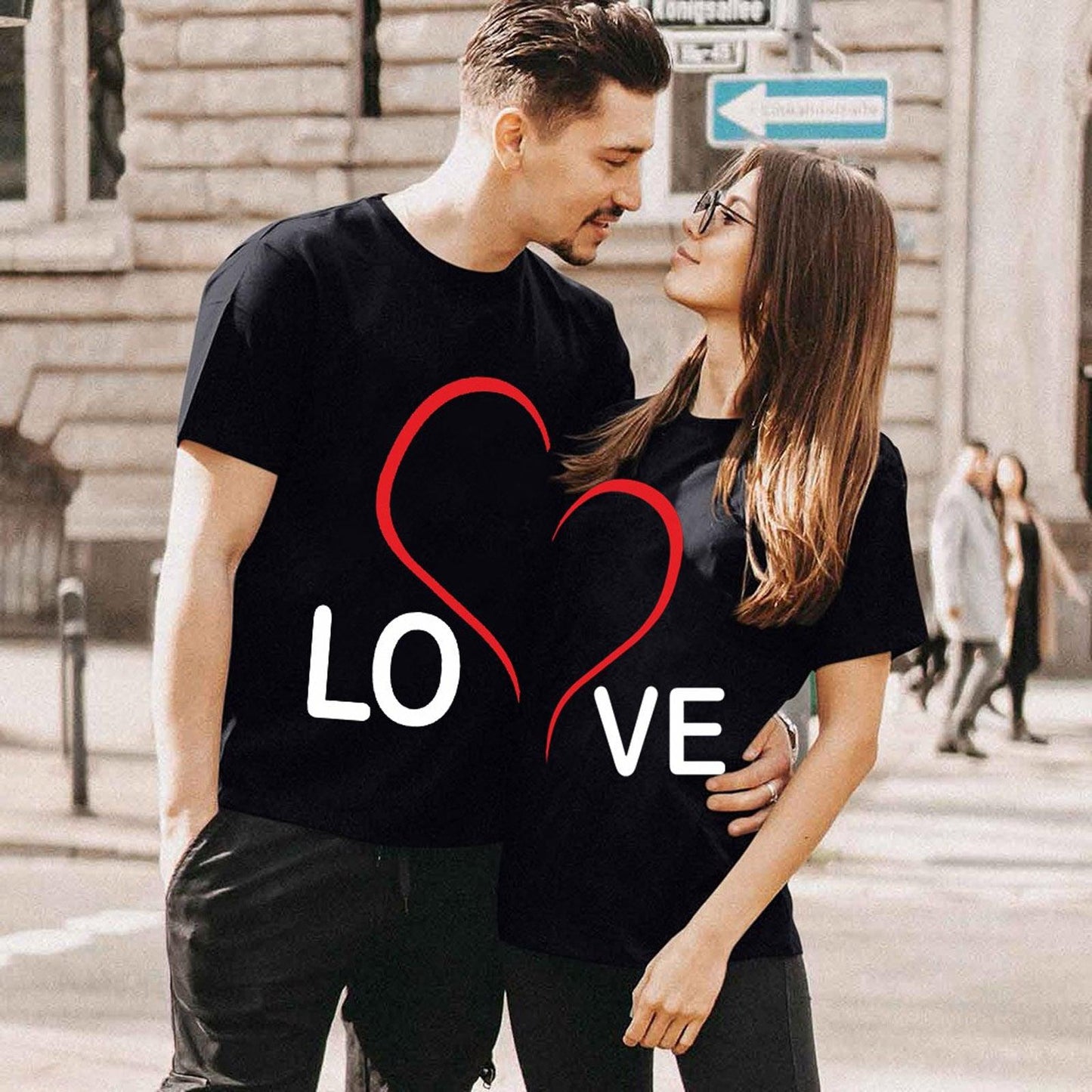 Matching Love Heart Printing Couple T-Shirts-Couples-dresslikemommy.com