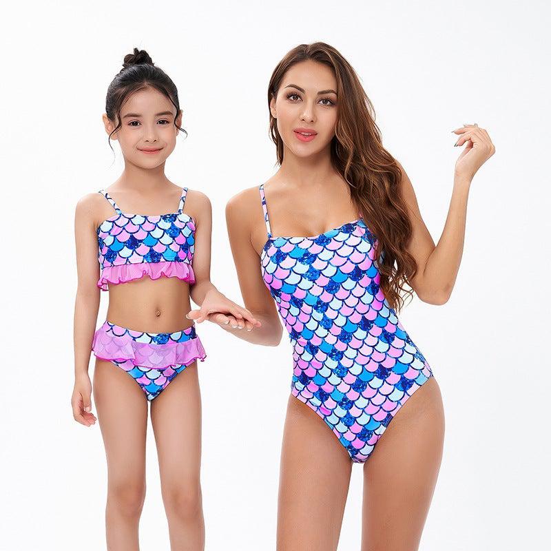 Matching Mermaid Scale Print Bikini-Swimsuits-dresslikemommy.com