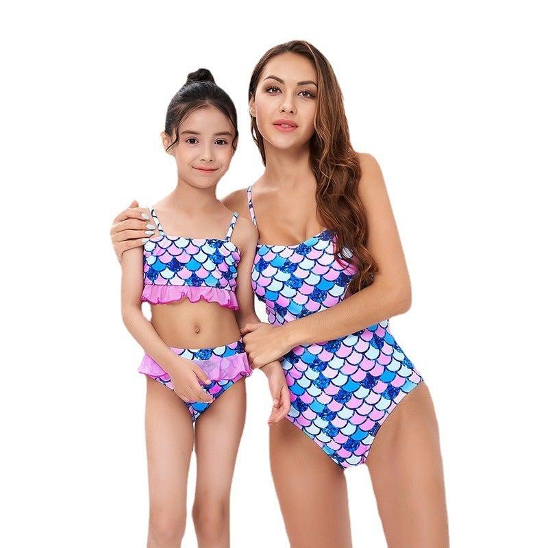 Matching Mermaid Scale Print Bikini-Swimsuits-dresslikemommy.com