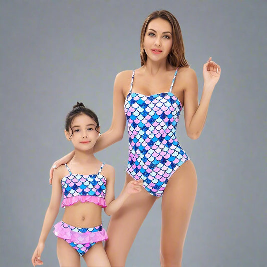 Matching Mermaid Scale Print Bikini-Swimsuits-dresslikemommy.com