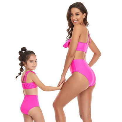 Matching Mom & Child One Shoulder Swimsuit-Swimsuits-dresslikemommy.com