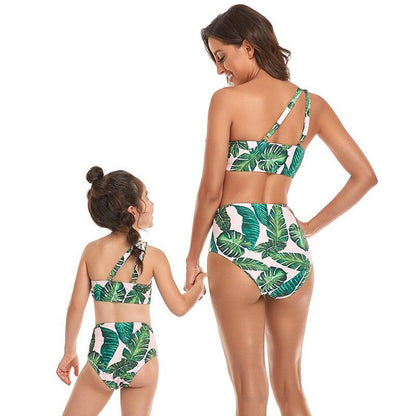 Matching Mom & Child One Shoulder Swimsuit-Swimsuits-dresslikemommy.com