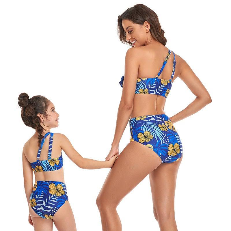 Matching Mom & Child One Shoulder Swimsuit-Swimsuits-dresslikemommy.com