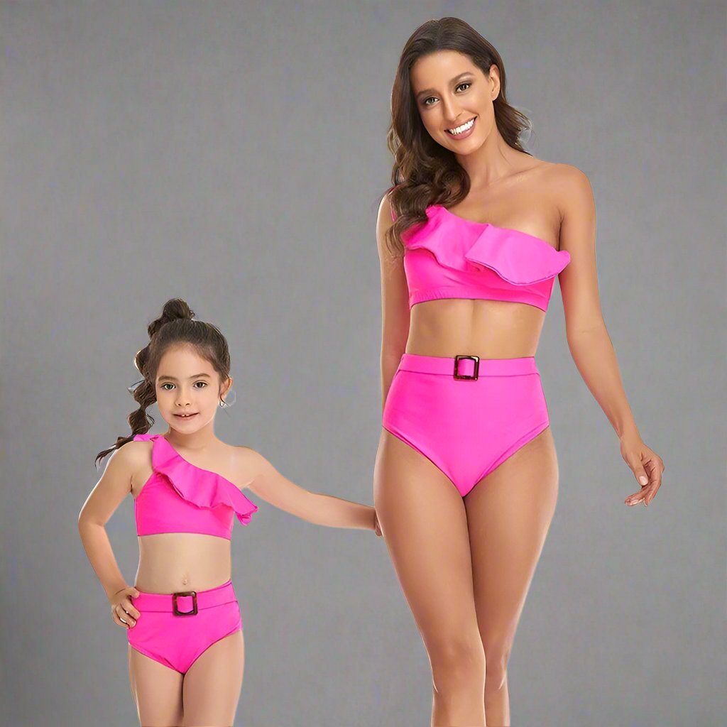 Matching Mom & Child One Shoulder Swimsuit-Swimsuits-dresslikemommy.com