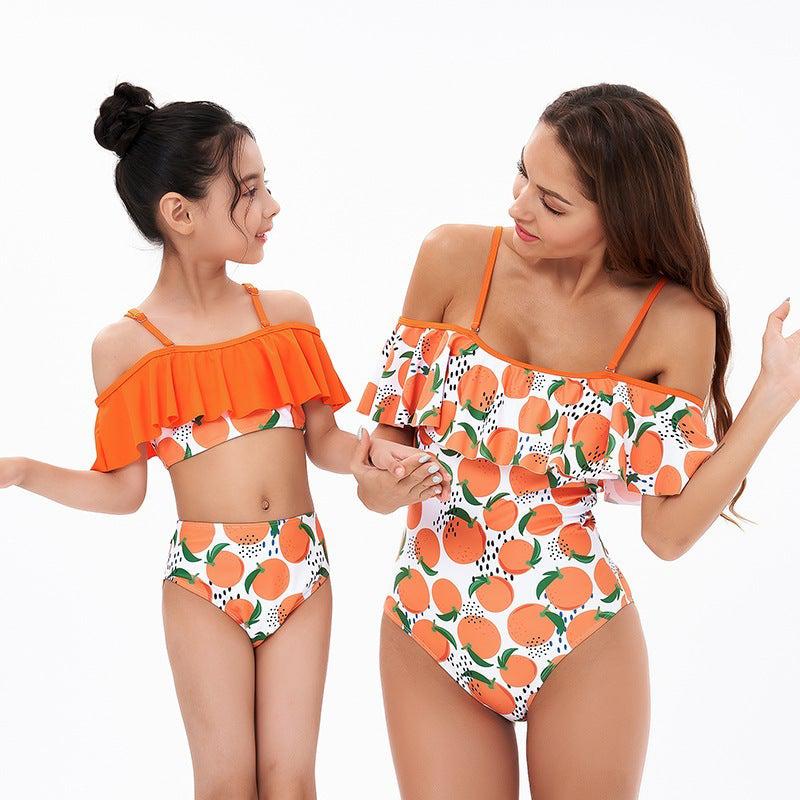 Matching Mommy & Me Orange Print Swimsuit-Swimsuits-dresslikemommy.com