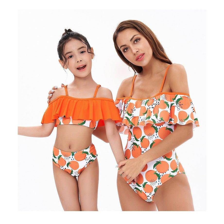 Matching Mommy & Me Orange Print Swimsuit-Swimsuits-dresslikemommy.com