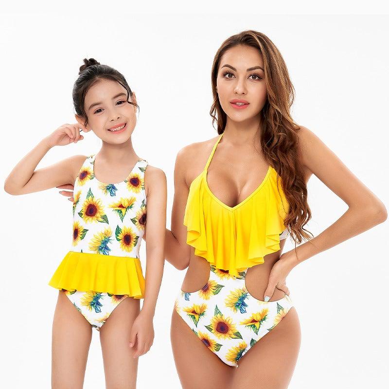 Matching Mommy & Me Sunflower Print Swimsuit-Swimsuits-dresslikemommy.com