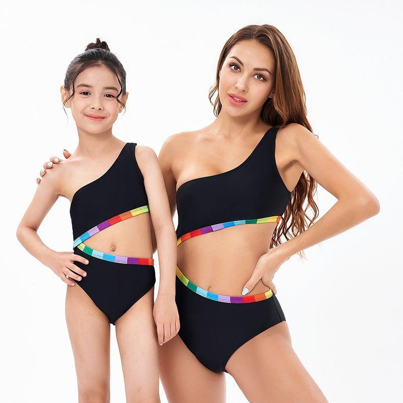 Matching Mother Daughter One Shoulder Swimsuit-Swimsuits-dresslikemommy.com