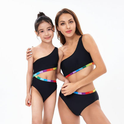 Matching Mother Daughter One Shoulder Swimsuit-Swimsuits-dresslikemommy.com