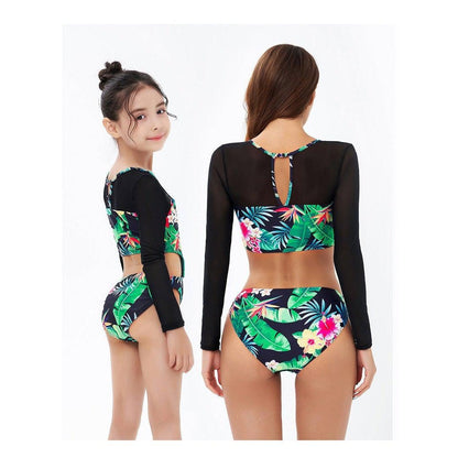 Mommy & Me Leaf Print Open Waist Swimsuit-Swimsuits-dresslikemommy.com