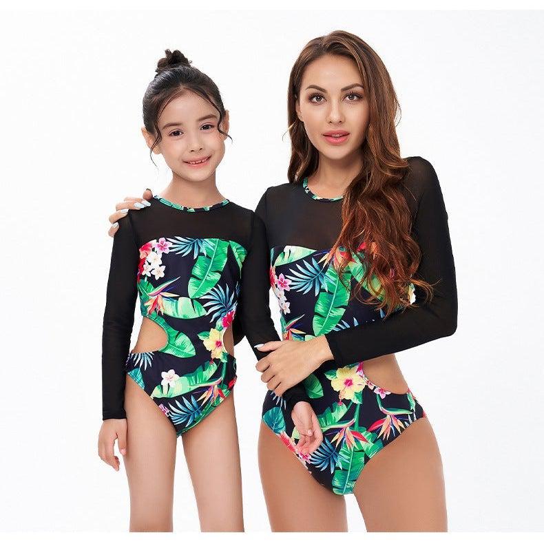 Mommy & Me Leaf Print Open Waist Swimsuit-Swimsuits-dresslikemommy.com