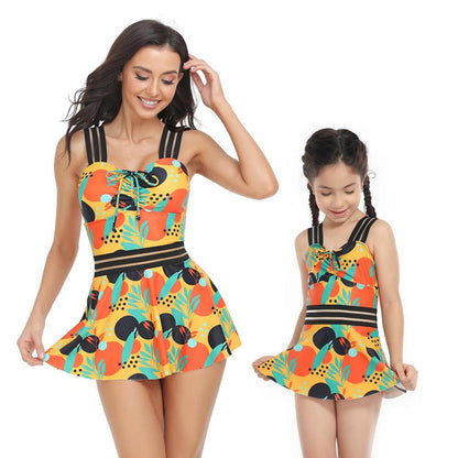 One-Piece Swimsuit with Swim Skirt for Women and Girls-Swimsuits-dresslikemommy.com