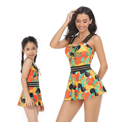 One-Piece Swimsuit with Swim Skirt for Women and Girls-Swimsuits-dresslikemommy.com