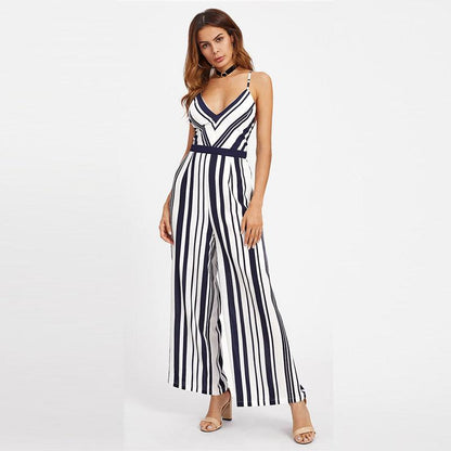 Backless Striped Jumpsuit - dresslikemommy.com