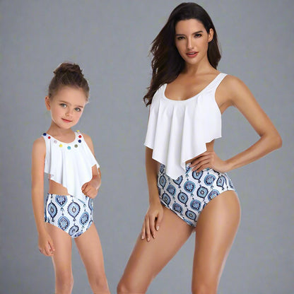 Matching Asymmetric Ruffle Bikini Swimsuit - dresslikemommy.com