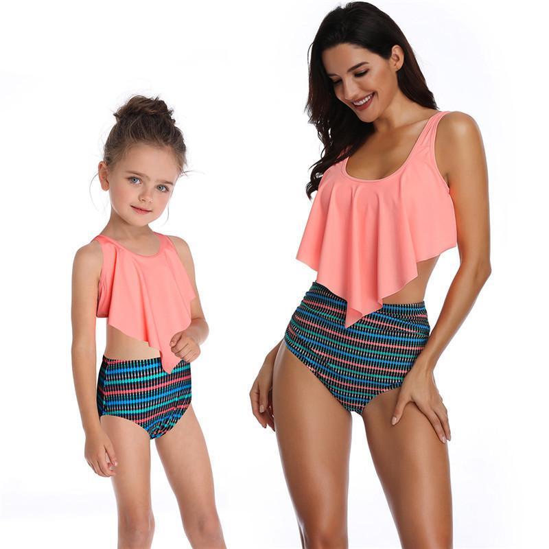 Matching Asymmetric Ruffle Bikini Swimsuit - dresslikemommy.com