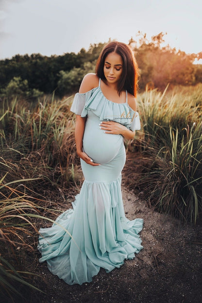 Maternity Cotton Mermaid Trumpet Strapless Pregnant Dress - dresslikemommy.com