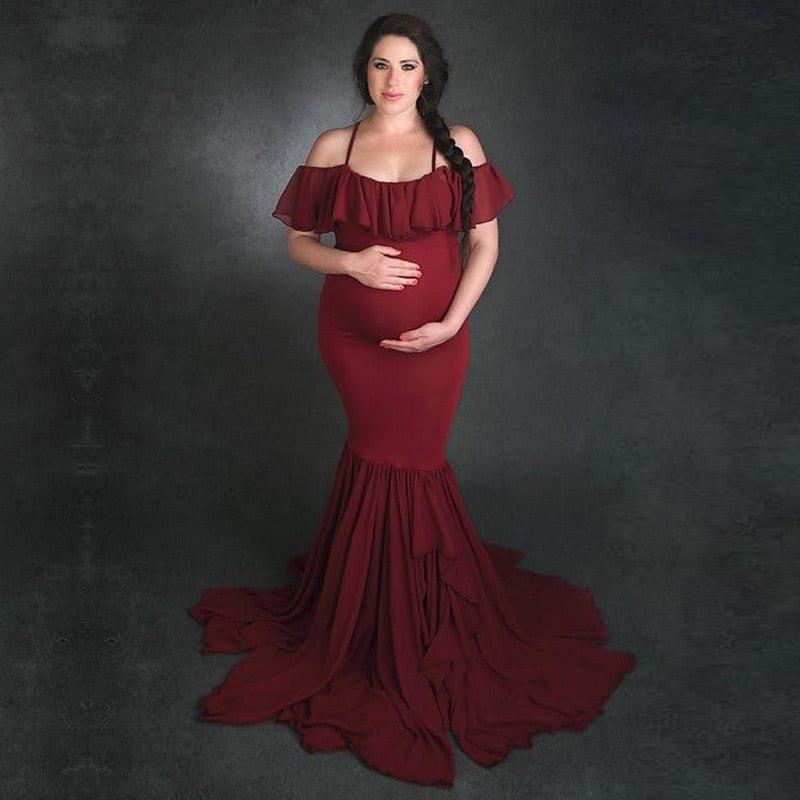 Maternity Cotton Mermaid Trumpet Strapless Pregnant Dress - dresslikemommy.com