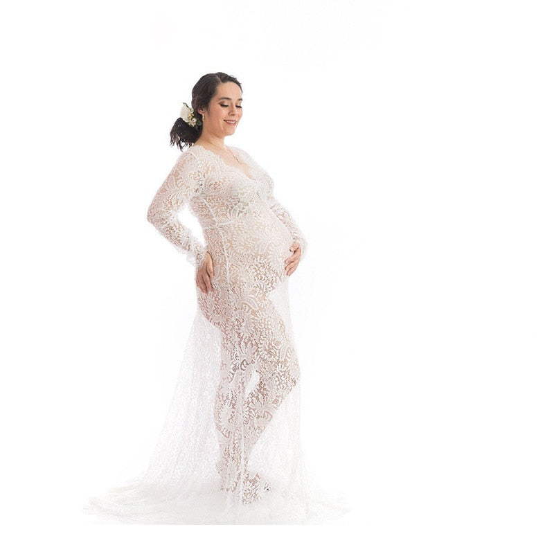 Lace Long Sleeve Maternity Photography Props Dresses For Pregnant Women - dresslikemommy.com