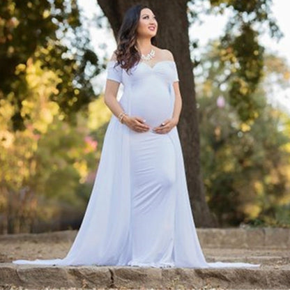 Maternity Long Dress with Chiffon Cloak Short Sleeve Sweet Heart - dresslikemommy.com