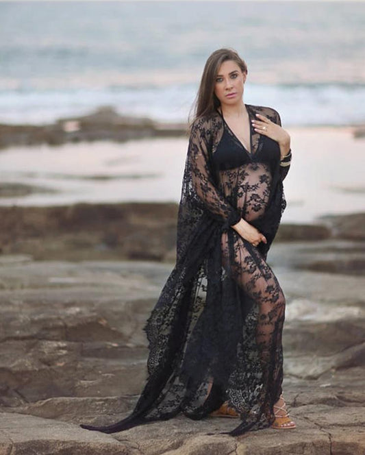 Maternity Photography Props Maxi Dresses See Through Eyelashes Lace - dresslikemommy.com