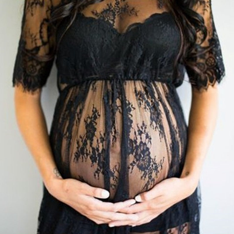 Maternity Photography Props Lace See Through Maternity Dress - dresslikemommy.com