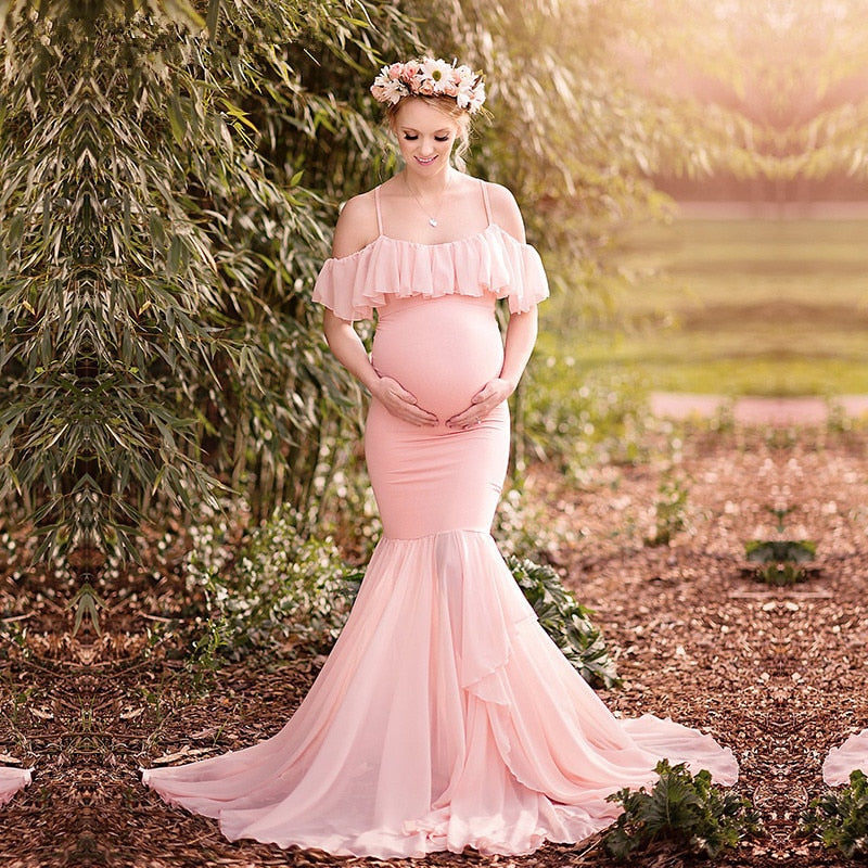 Maternity Cotton Mermaid Trumpet Strapless Pregnant Dress - dresslikemommy.com